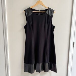 [isaac mizrahi] imnyc ponte & faux leather sleeveless a-line mini dress black L